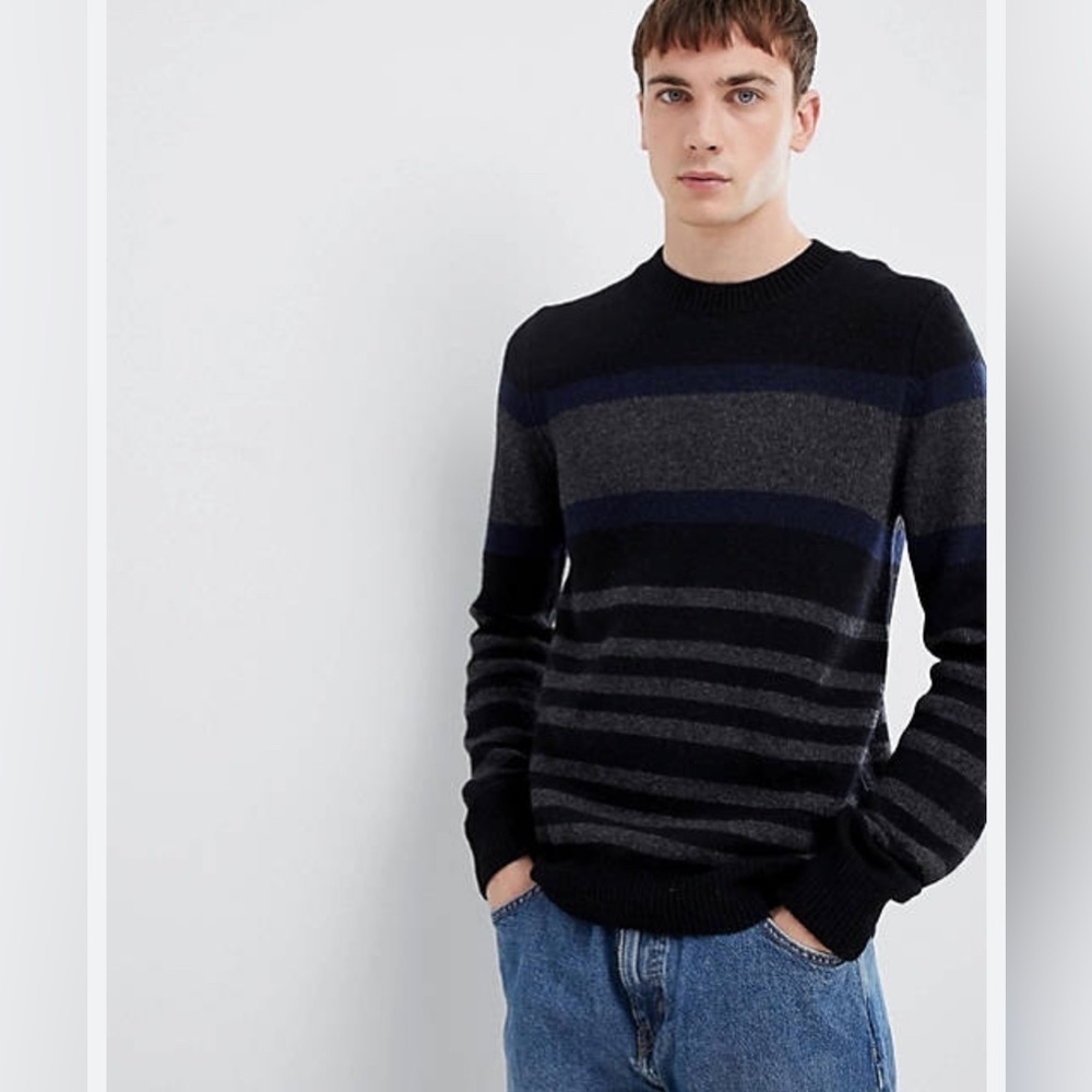 Selected Homme Joe Striped Wool Blend Crewneck Sweater Size M
